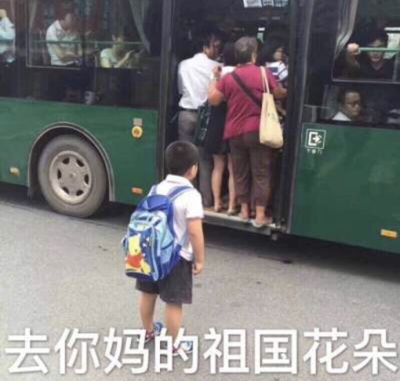 去你妈的祖国花朵,小男孩没挤上公交图片