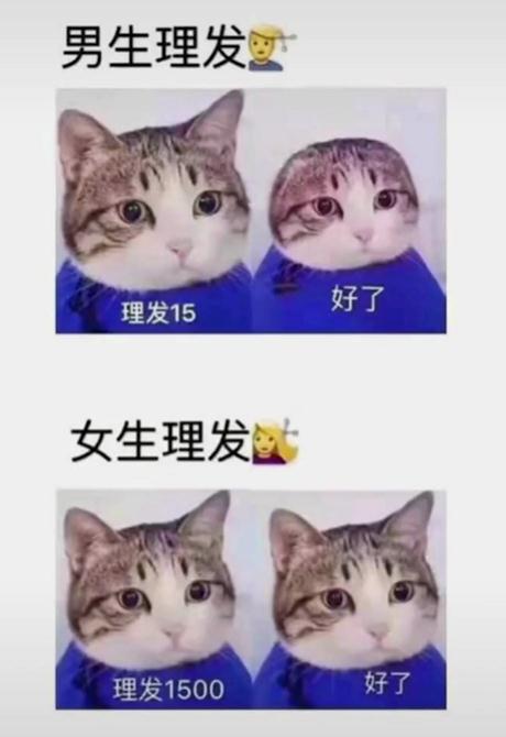 男生理发(15元)VS女生理发(1500元)表情包
