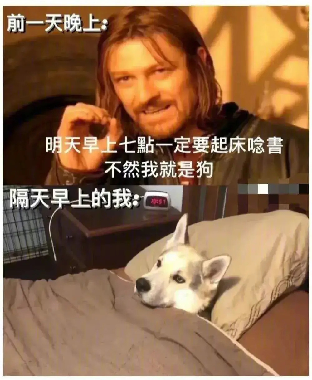 明天早上七点一定要起床念书,不然我就是狗
