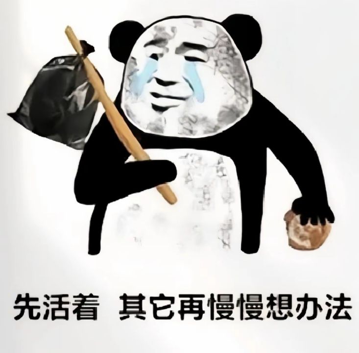乞丐要饭熊猫头:先活着 其它再慢慢想办法
